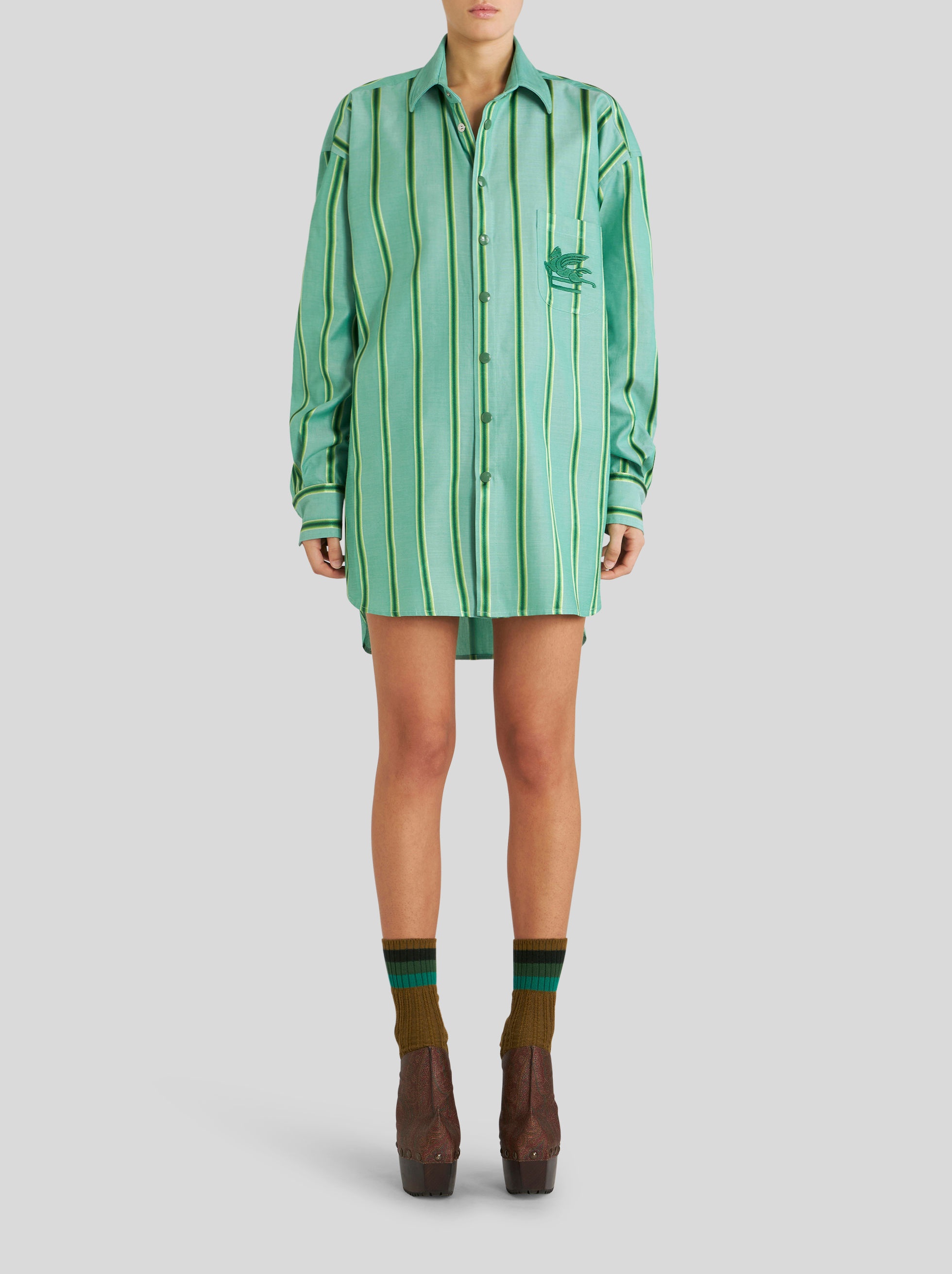 STRIPED SHIRT DRESS WITH PEGASO LOGO - 2