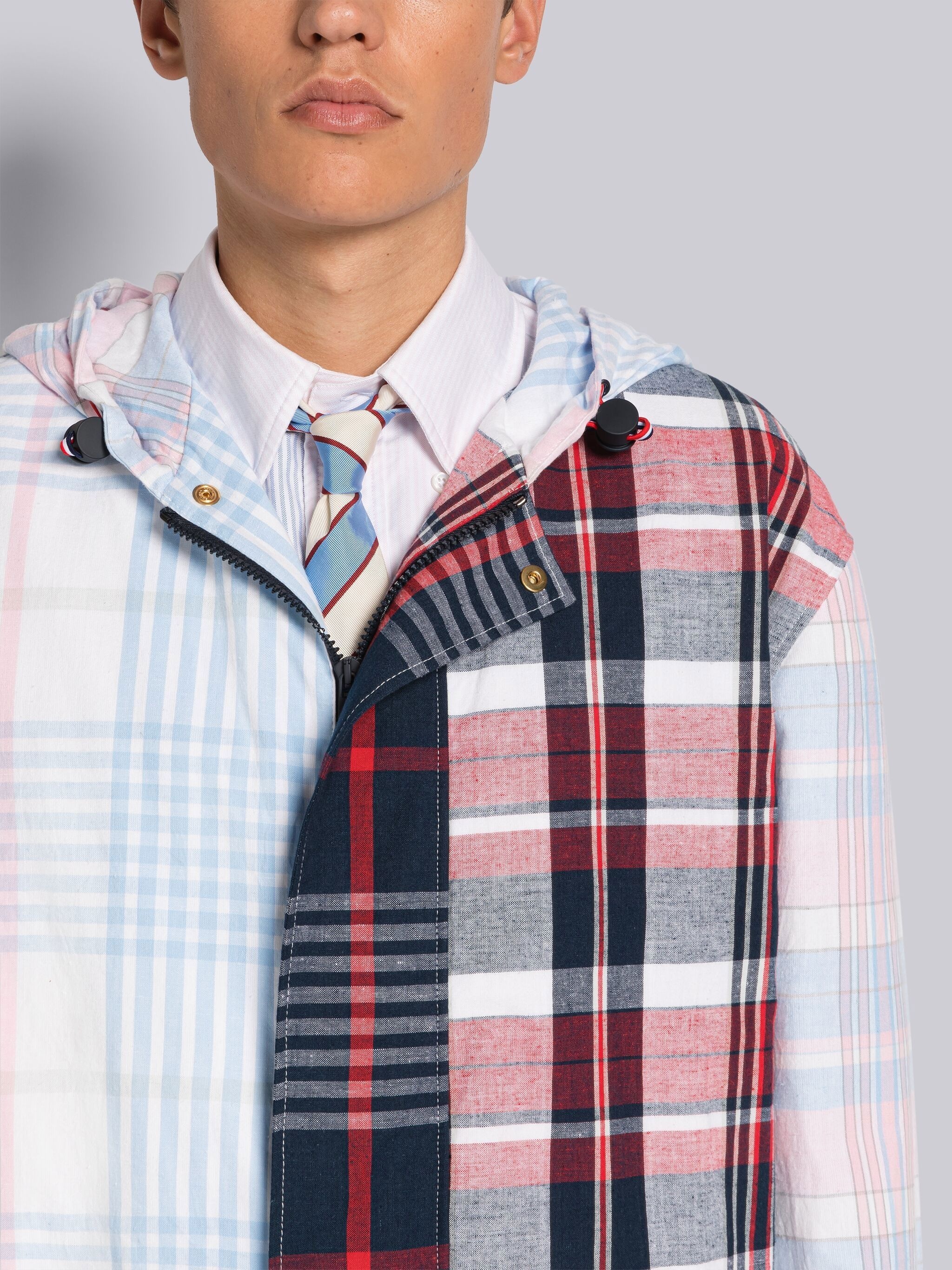 FUN-MIX MADRAS COTTON RELAXED ZIP FRONT HOODIE JACKET - 5