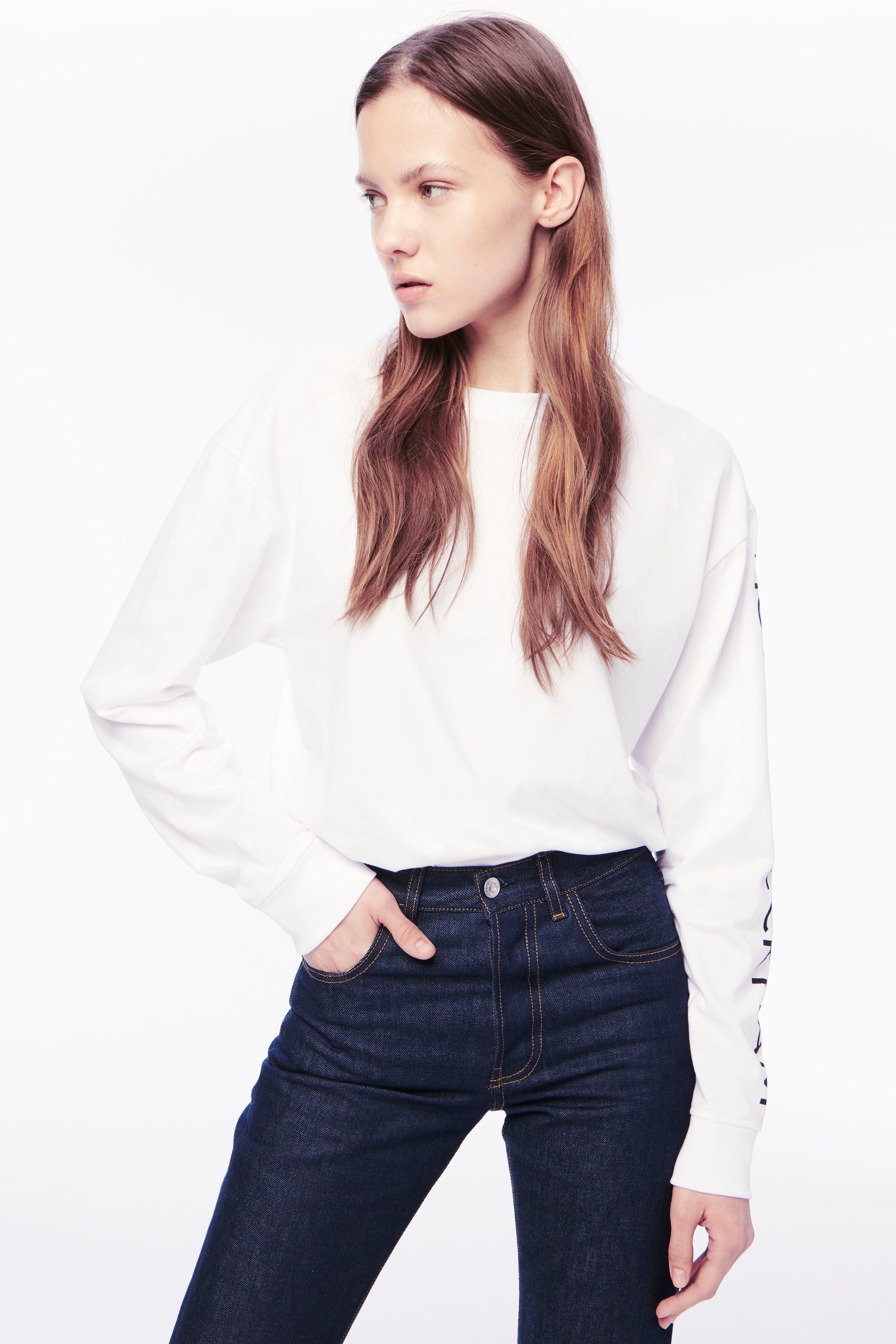 Long Sleeve Logo Tee in White - 3