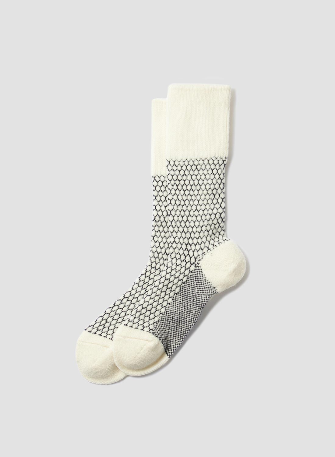 Rototo Woolen Jacquard Crew Sock in Ivory/Navy - 1