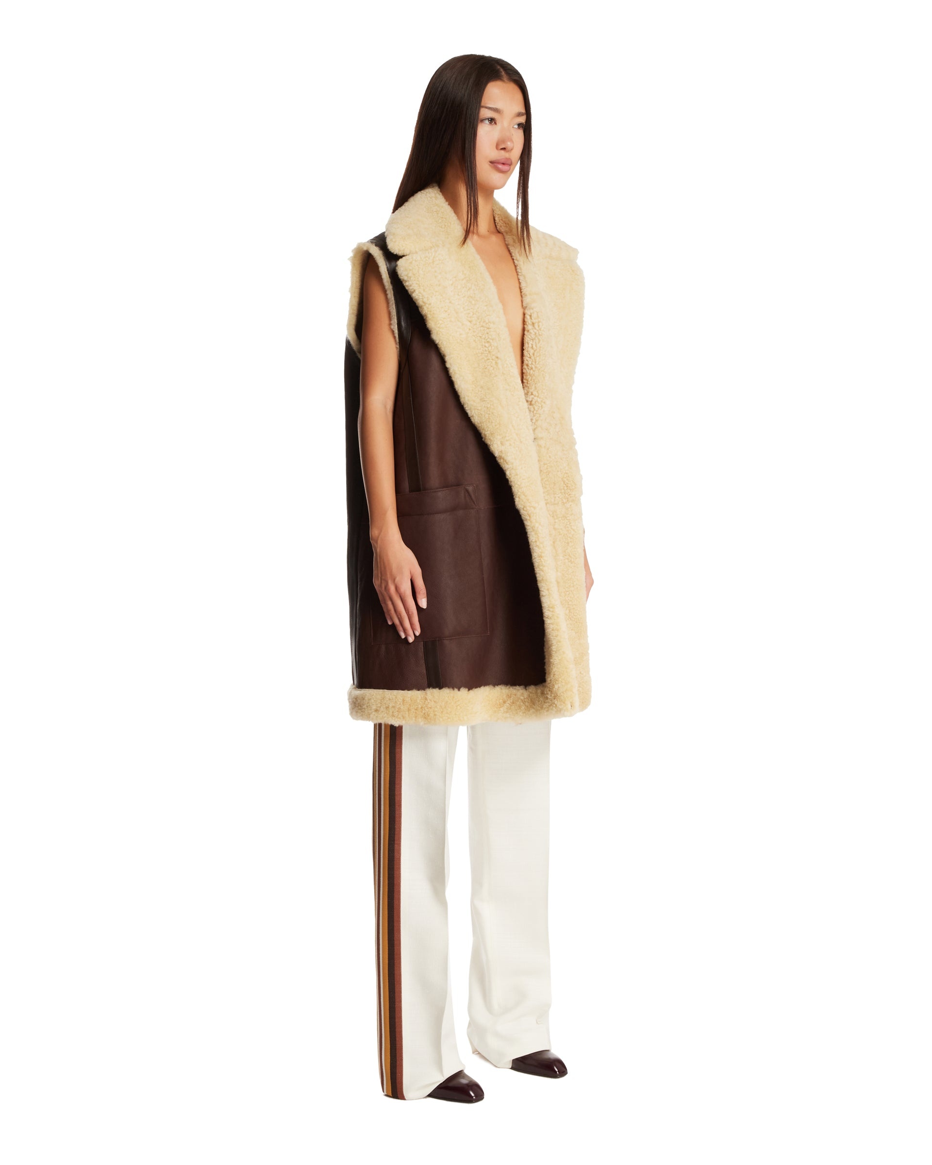 Brown Long Leather Gilet - 4