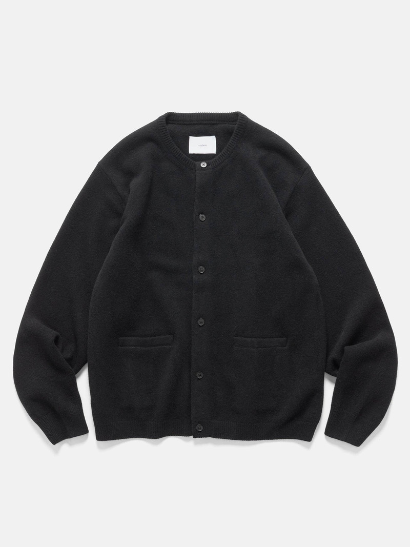Extra Fine Wool Knit Crew Neck Cardigan Black 1