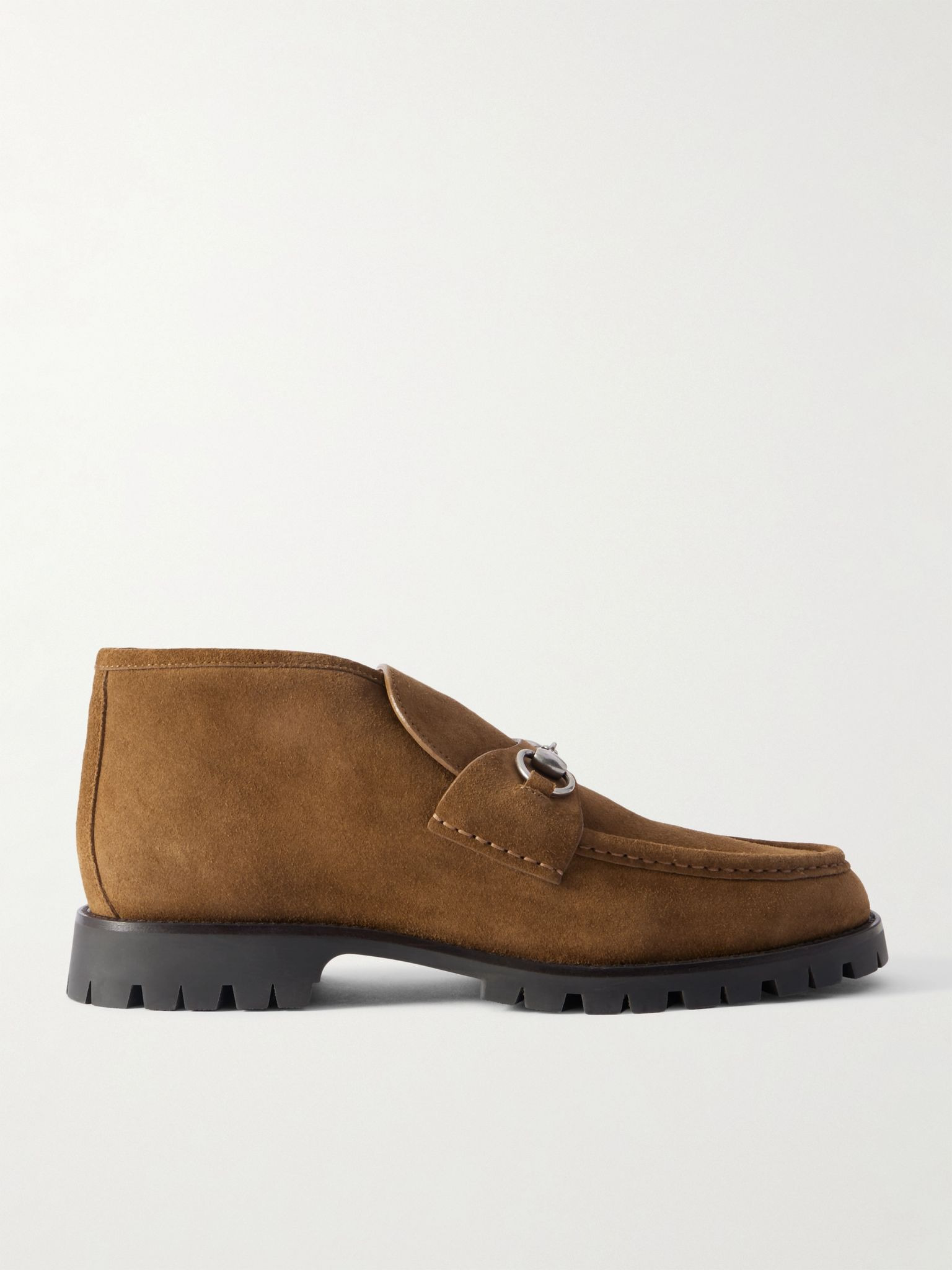 Horsebit-Embellished Suede Boots Brown - 1