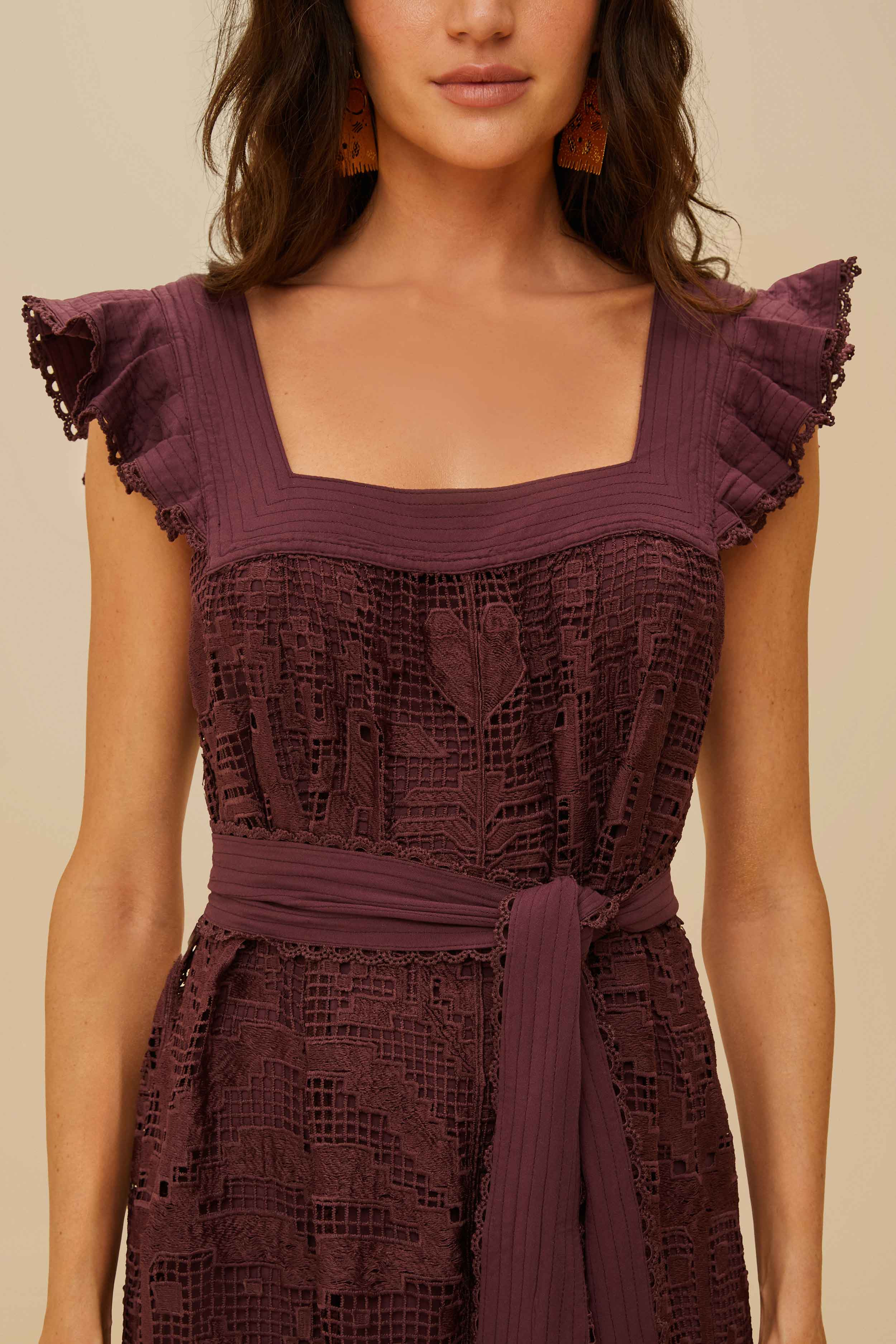 Brown Pineapple Guipure Midi Dress - 3