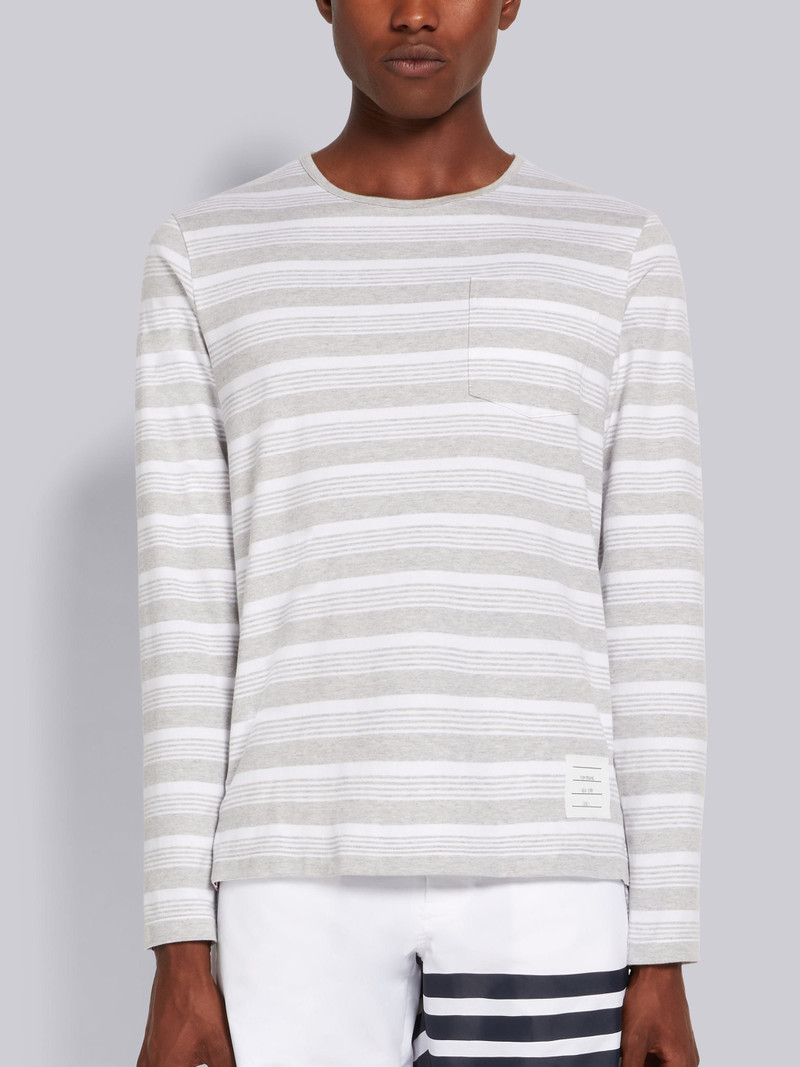 Pastel Grey Striped Jersey Long Sleeve Pocket Tee 1