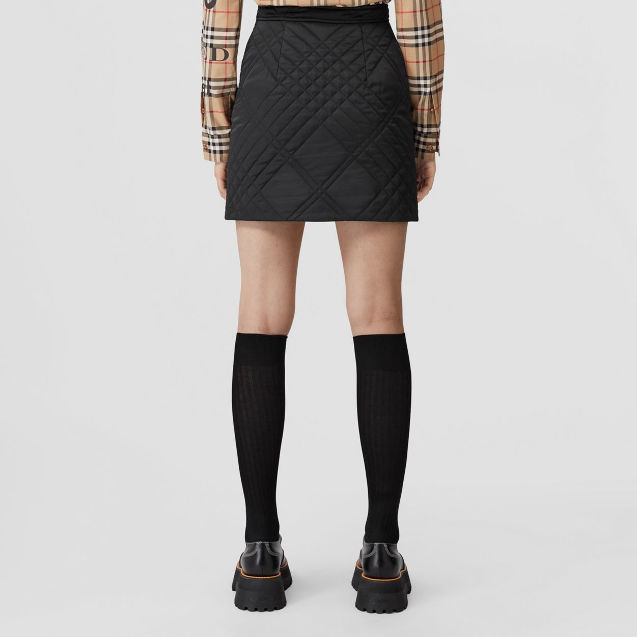 Check Quilted Nylon Mini Skirt - 4