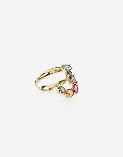 Dolce & Gabbana Rainbow alphabet J ring in yellow gold with multicolor fine gems outlook
