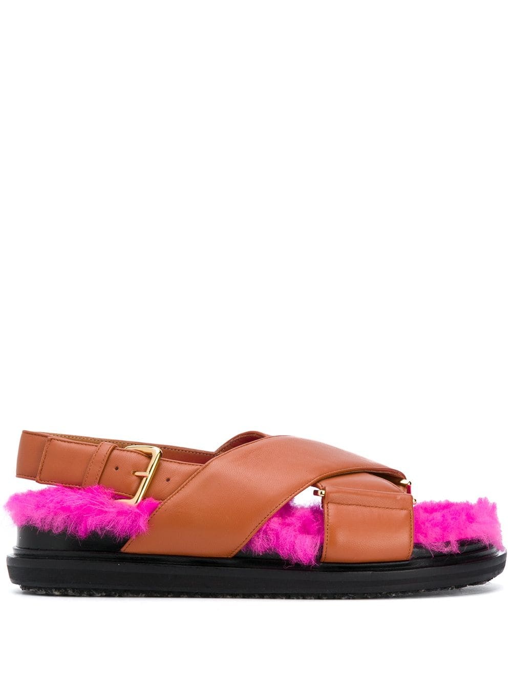 fur-lined strapped flat sandals - 1