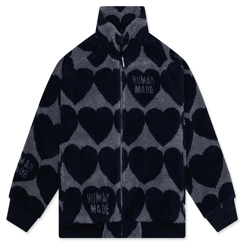 HEART FLEECE JACKET - NAVY - 1