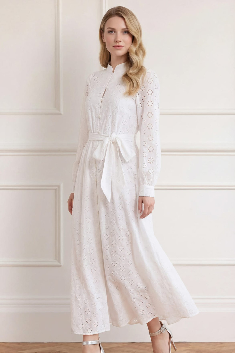 Needle & Thread Romilly Cotton Broderie Long Sleeve Shirt Dress outlook