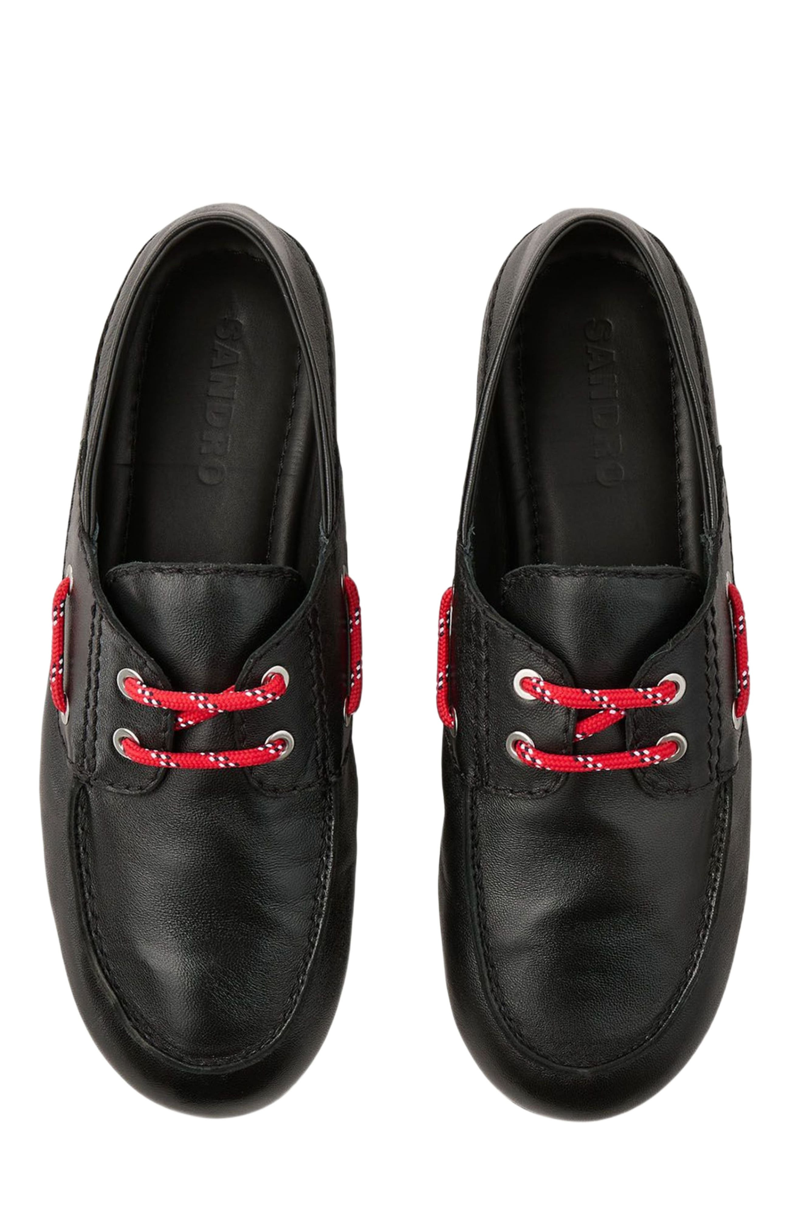SANDRO Leather boat shoe loafers in Black at Nordstrom - 3