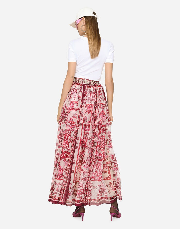 Long Majolica-print chiffon skirt - 3