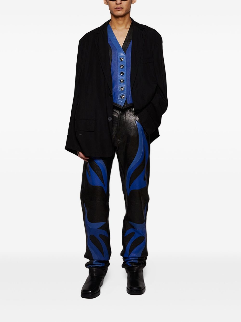 Apliqué flame-detail leather waistcoat - 2