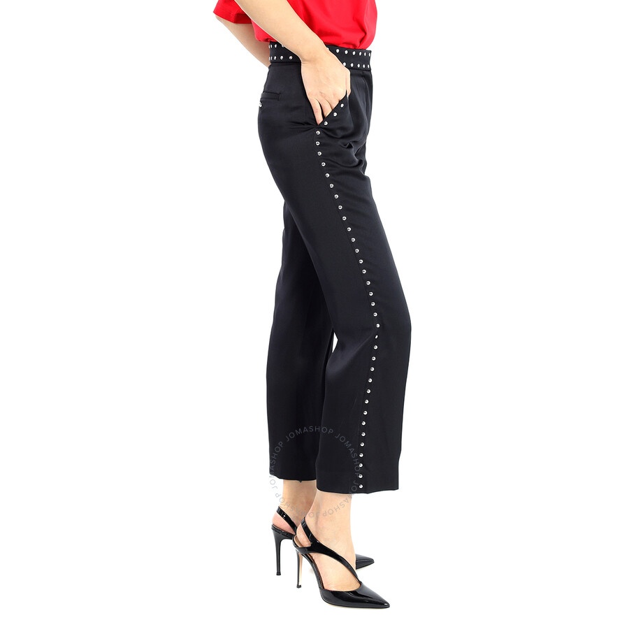 Burberry Black Silk Satin Studded Tailored Trousers - 2