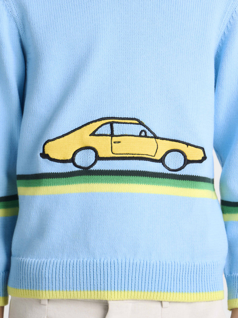JW Anderson MENS CROCHETED CAR JUMPER IN SKY BLUE outlook