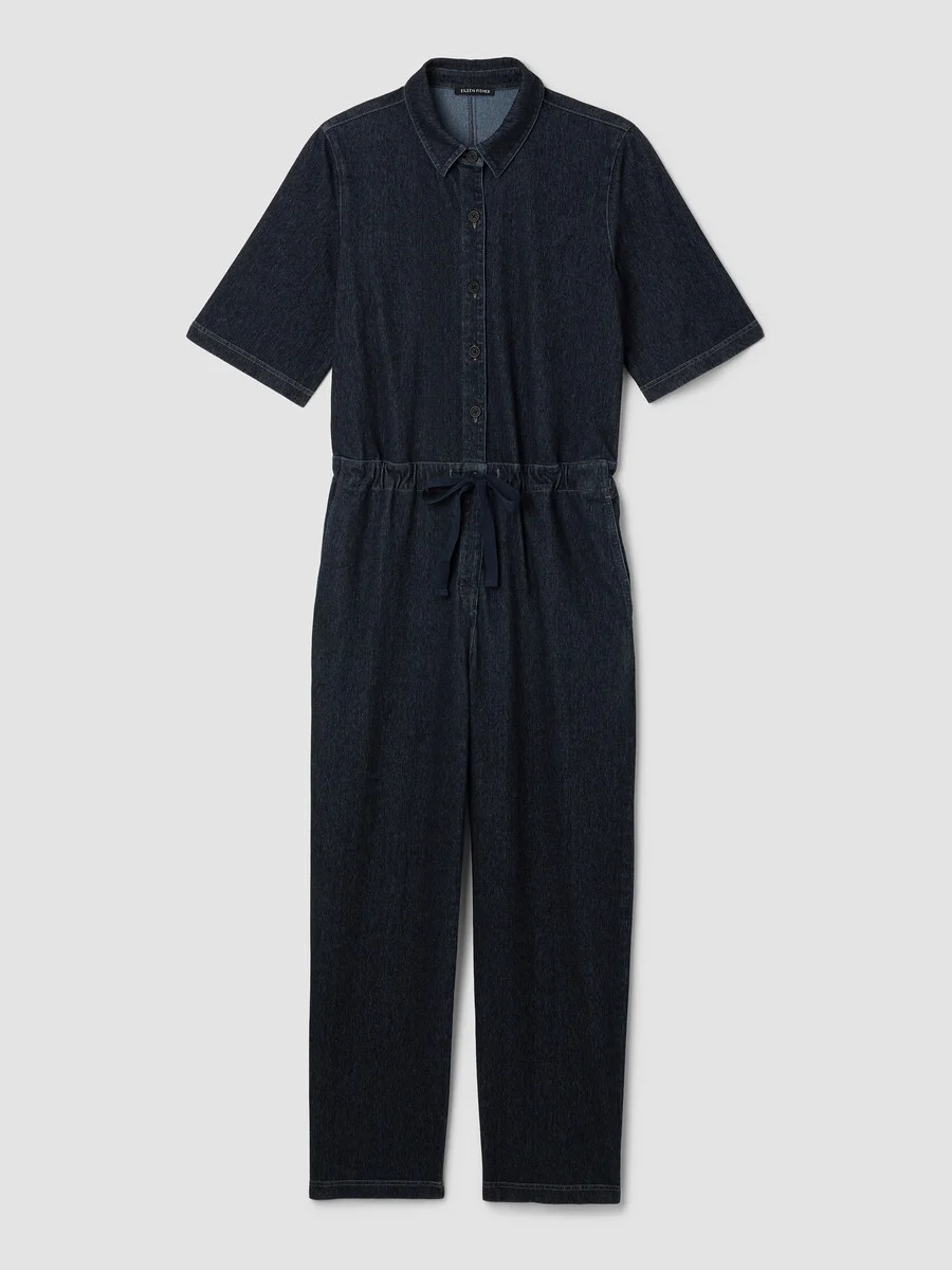 Cotton Indigo Knit Denim Jumpsuit - 1