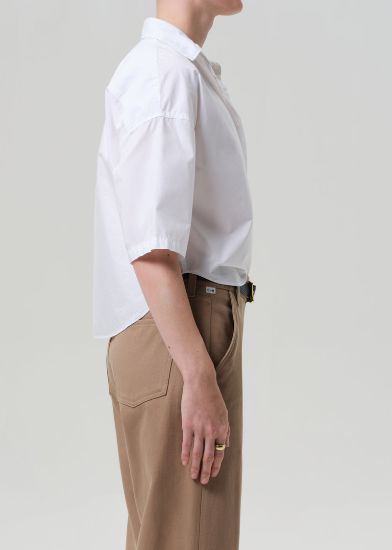 Frances Cropped Cape Button Up In Optic White 4
