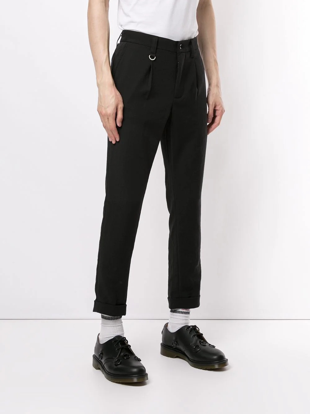 double cuff slim fit tuck pants - 3