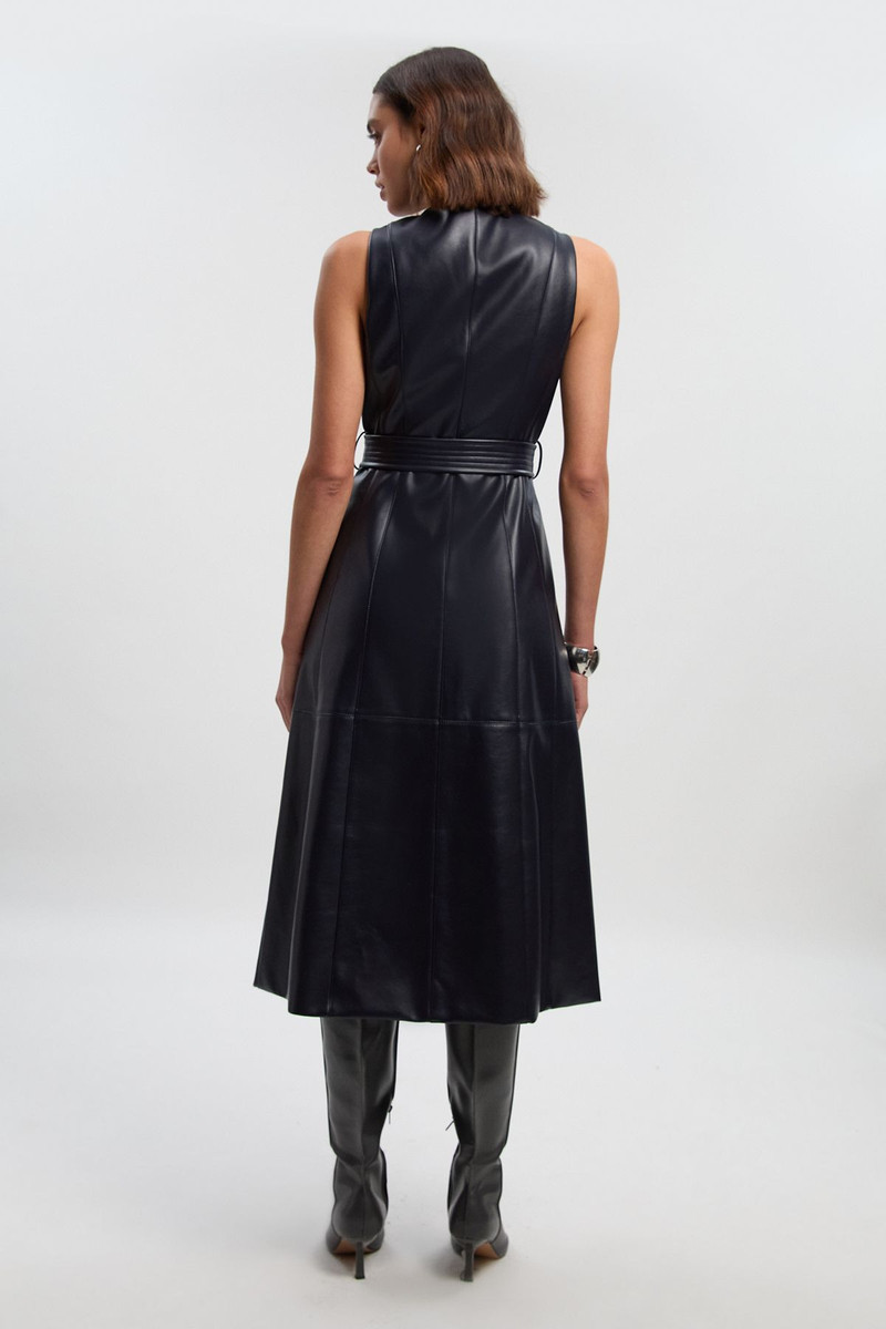 Faux Leather Belted Sleeveless Dress 5