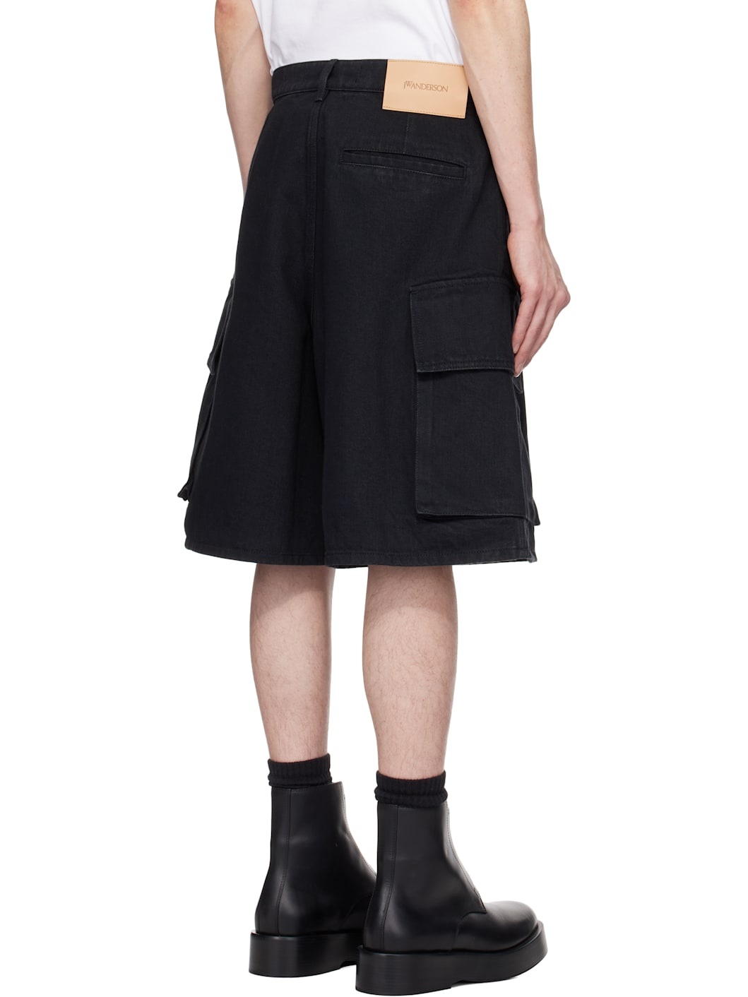 Black Cargo Denim Shorts - 3