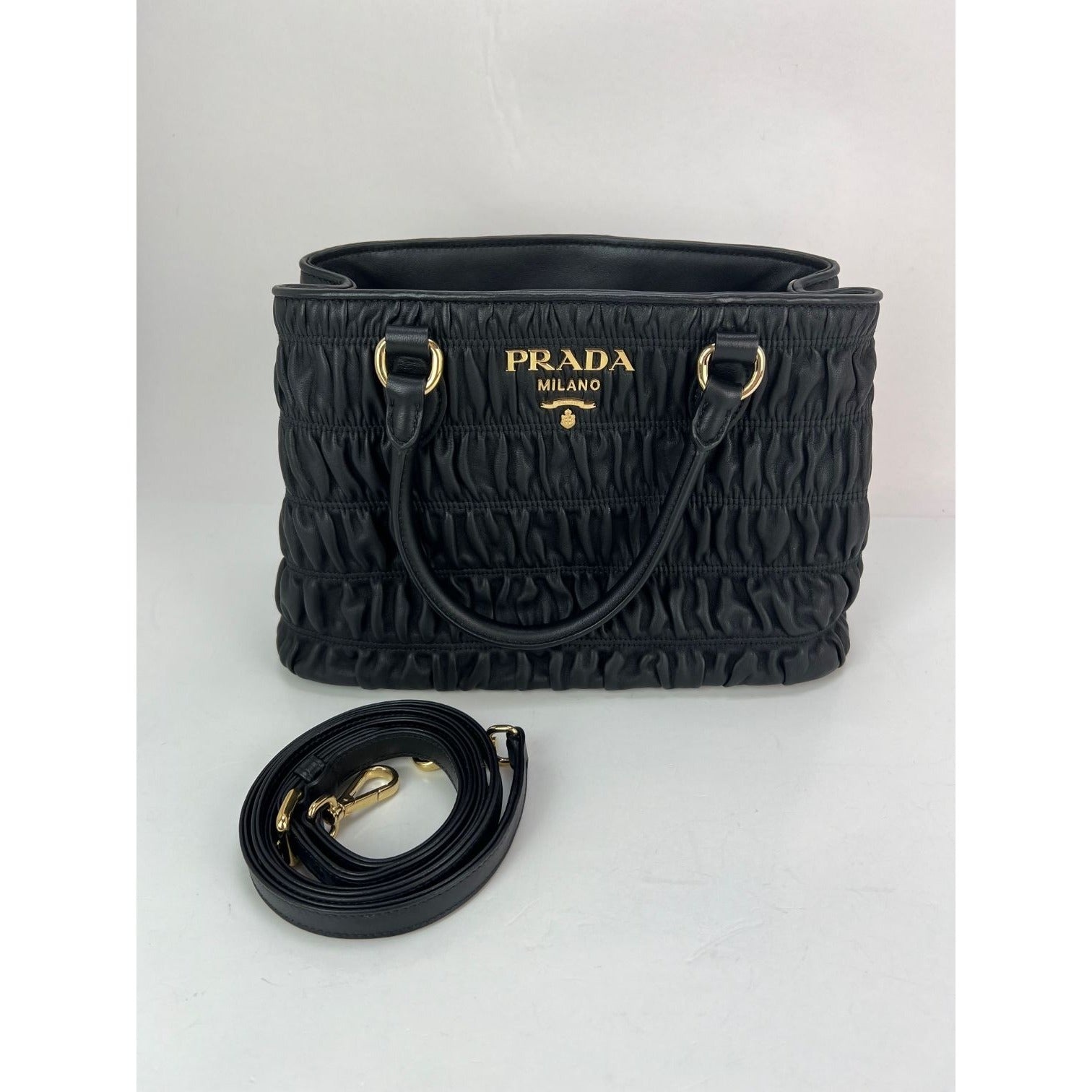 Prada Nappa Gaufre Black Leather Shoulder Crossbody Bag - 8