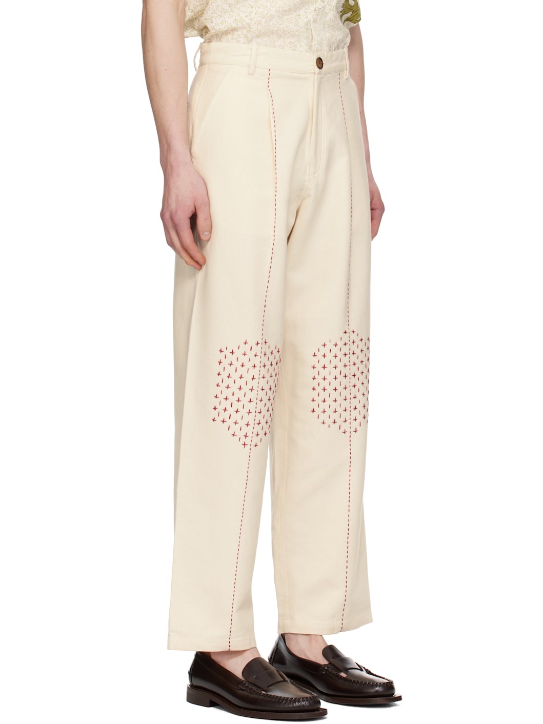 Off-White Embroidered Wide Leg Trousers - 2