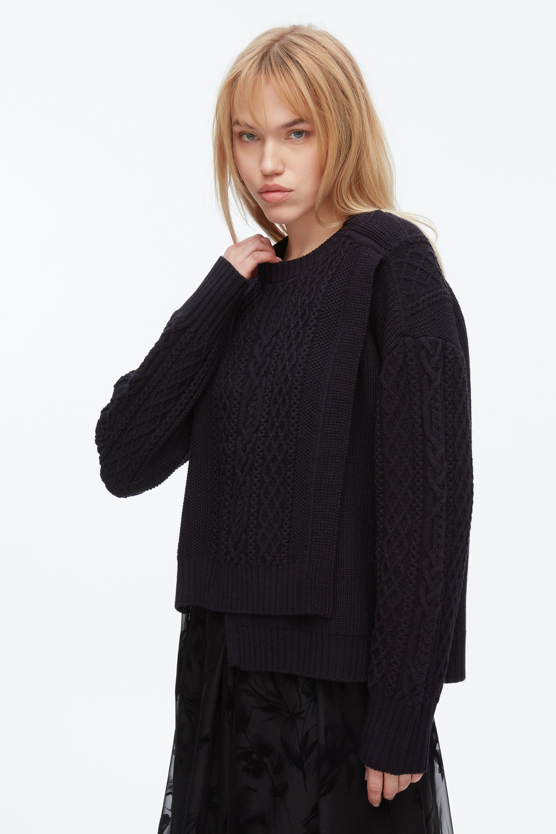 Cable Mix Double Layer Crewneck - 6