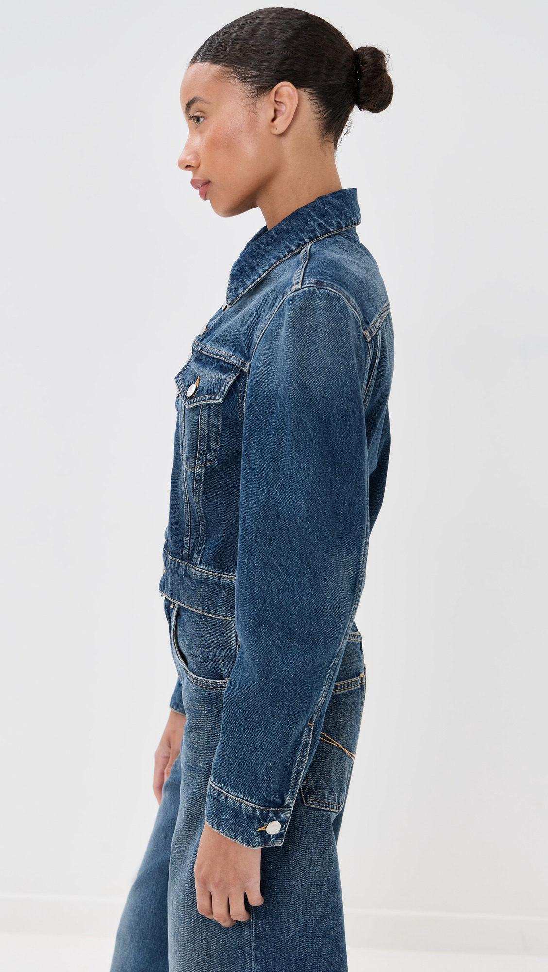 Dark Blue Button Up Denim Jacket - 3