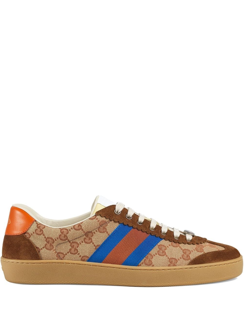 brown, orange and blue Original GG and suede Web sneakers - 1