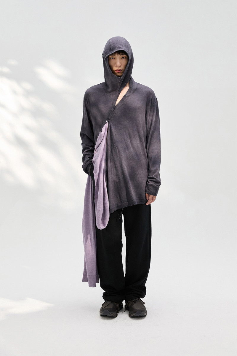 POST ARCHIVE FACTION (PAF) 8.0 KNIT HOODIE CENTER (CHARCOAL) outlook