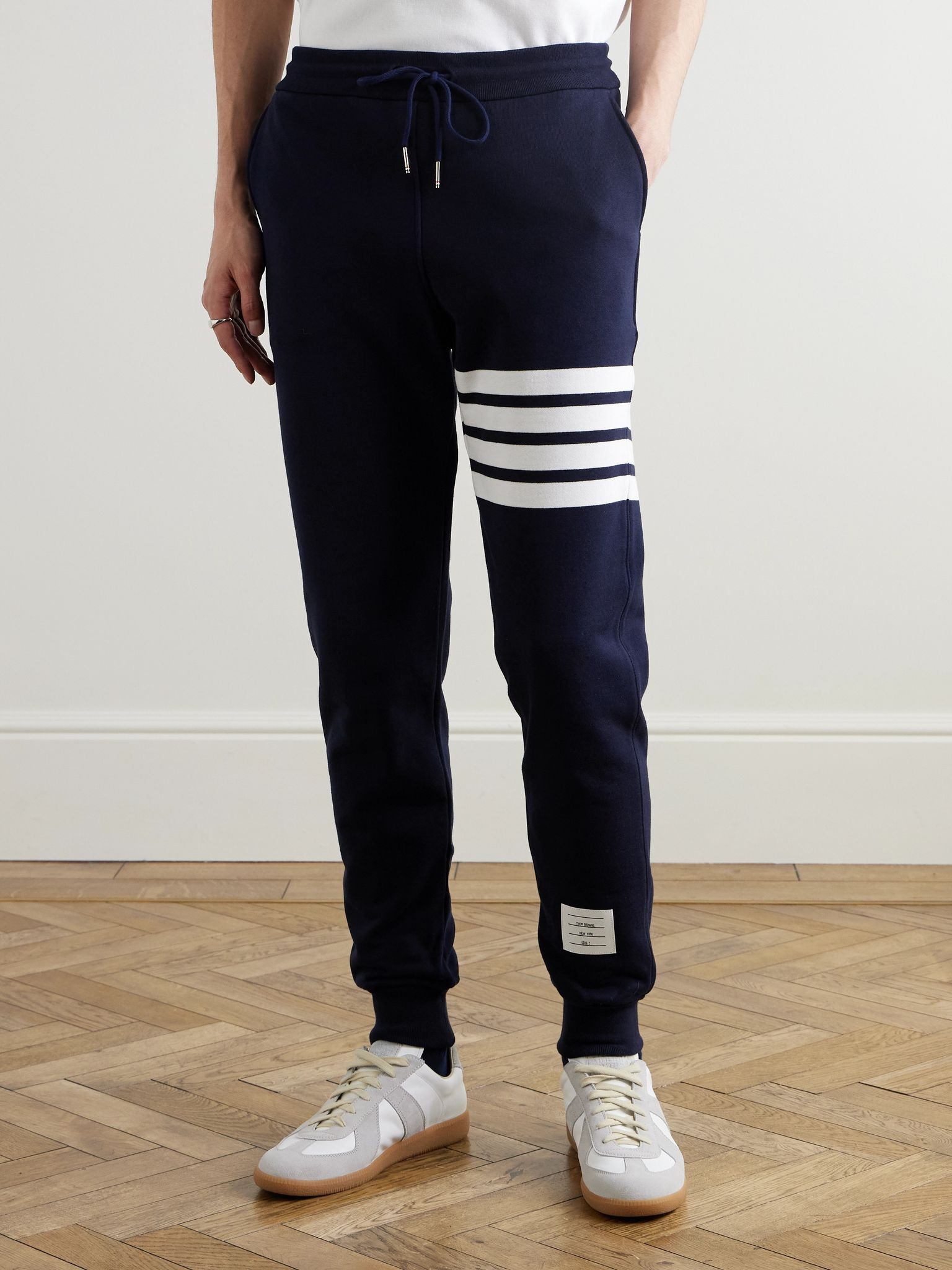 Tapered Striped Loopback Cotton-Jersey Sweatpants Navy - 3