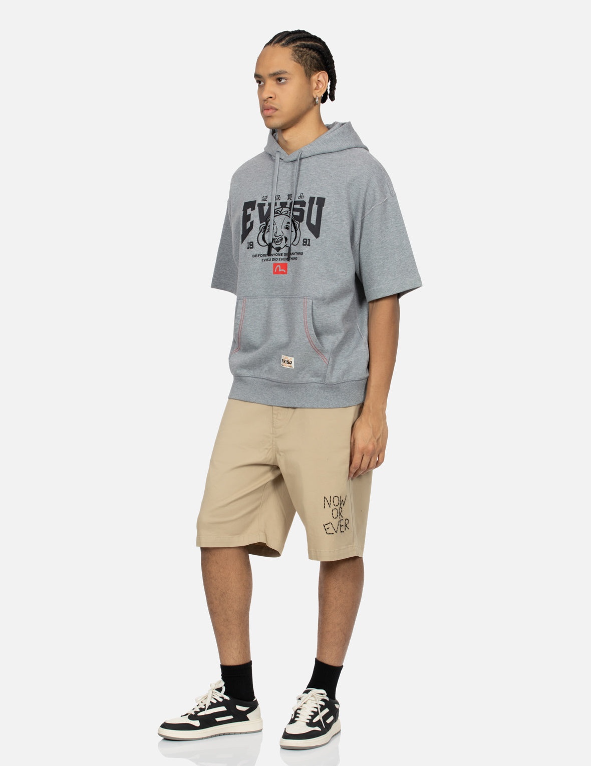 Godhead Embroidery and Multi-prints Loose Fit Short-Sleeve Hooded Sweatshirt - 3