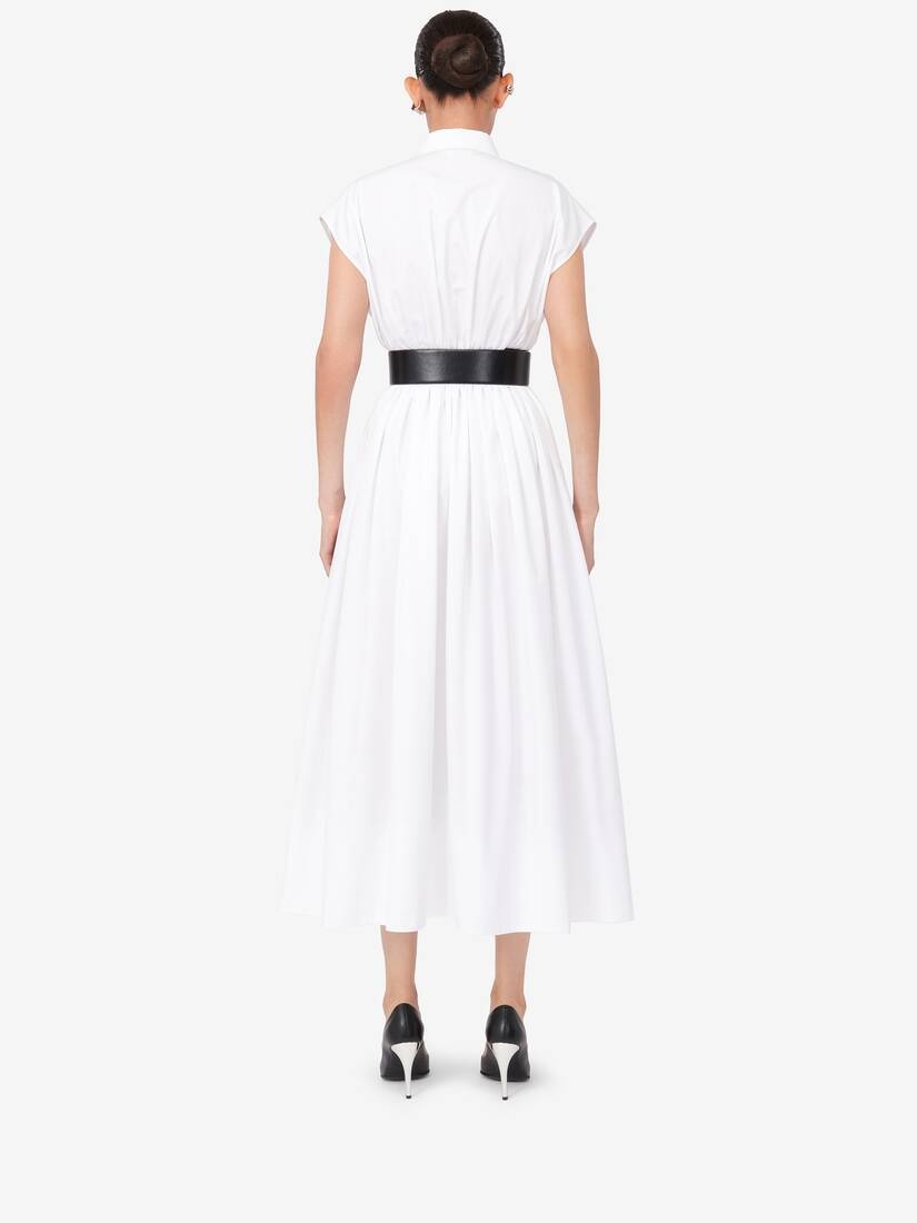 Women's Dropped Shoulder Shirt Dress in Optic White - 4