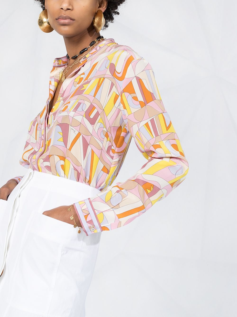 geometric print silk shirt - 5