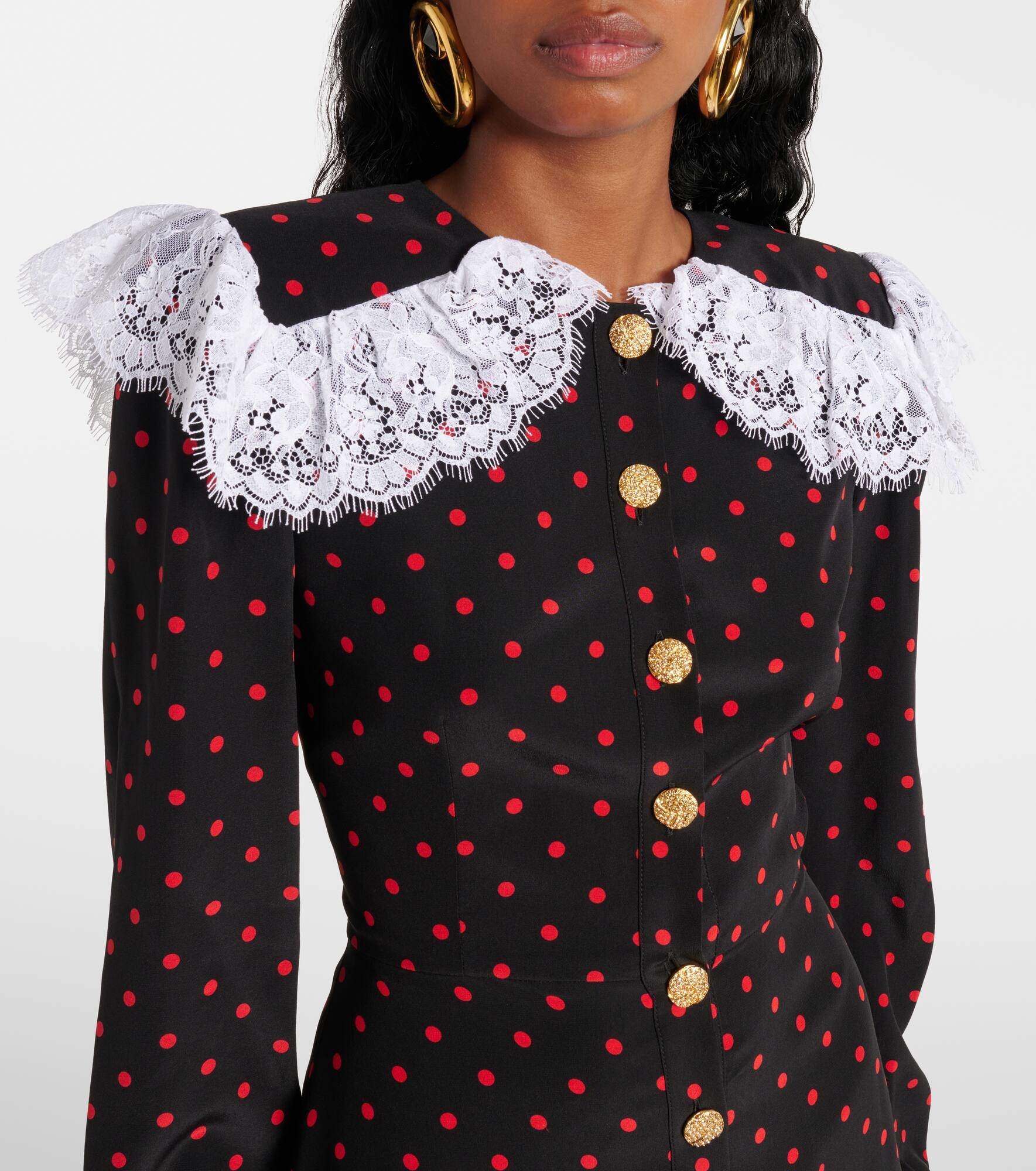 Polka-dot lace-trimmed silk minidress - 4
