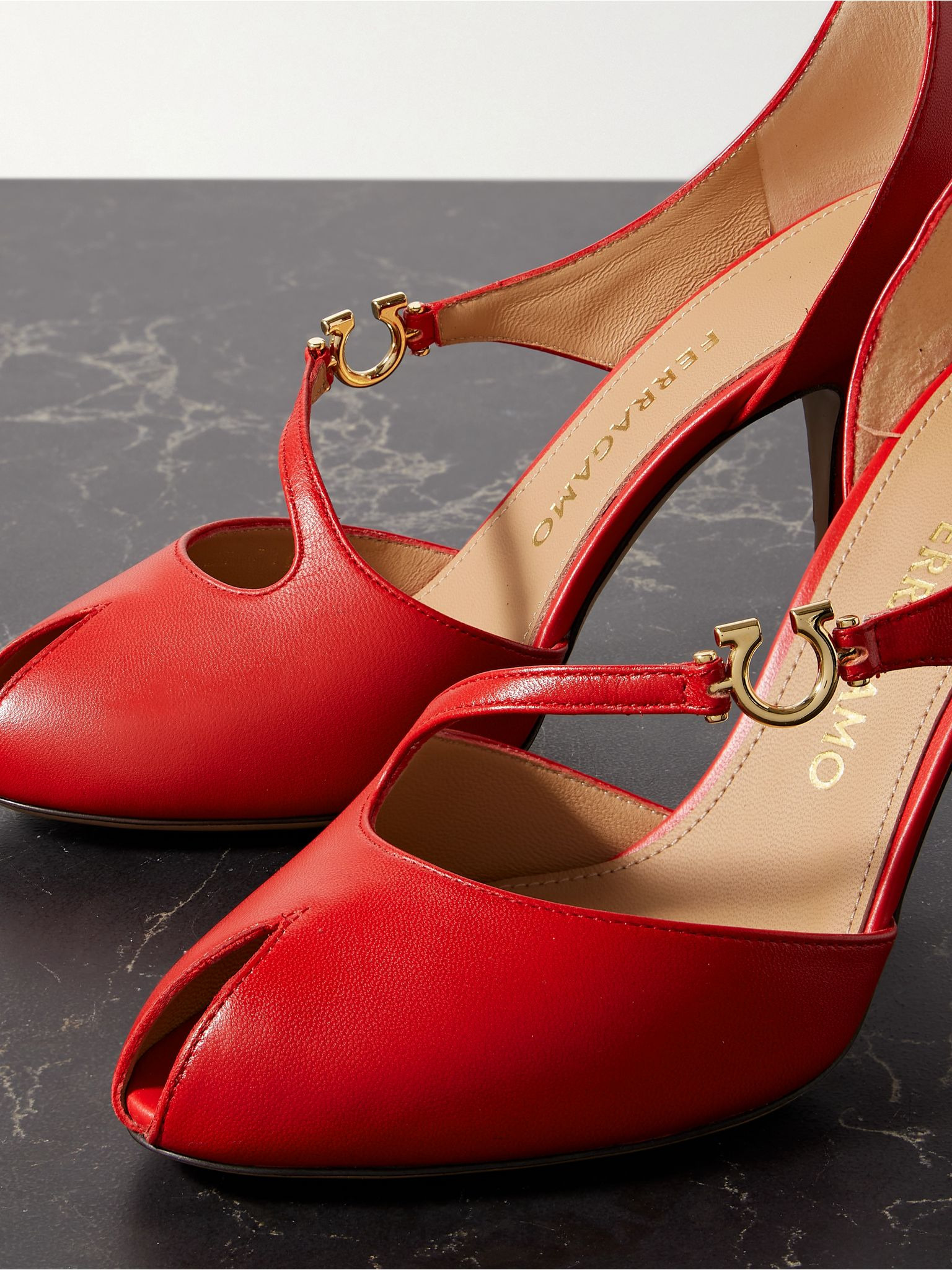 Molly embellished leather pumps Tomato red - 4