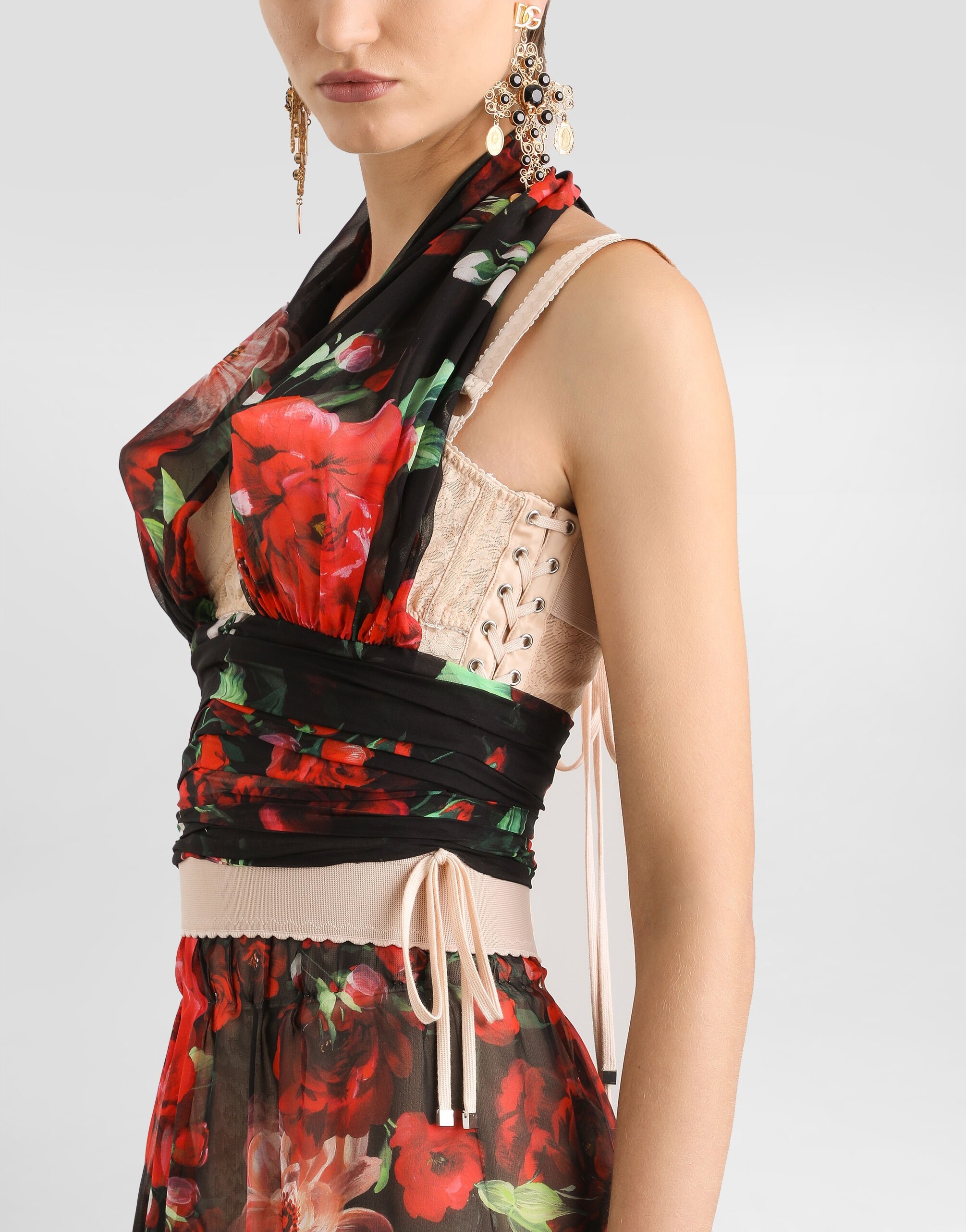 Marquisette and chiffon corset top with floral print - 7