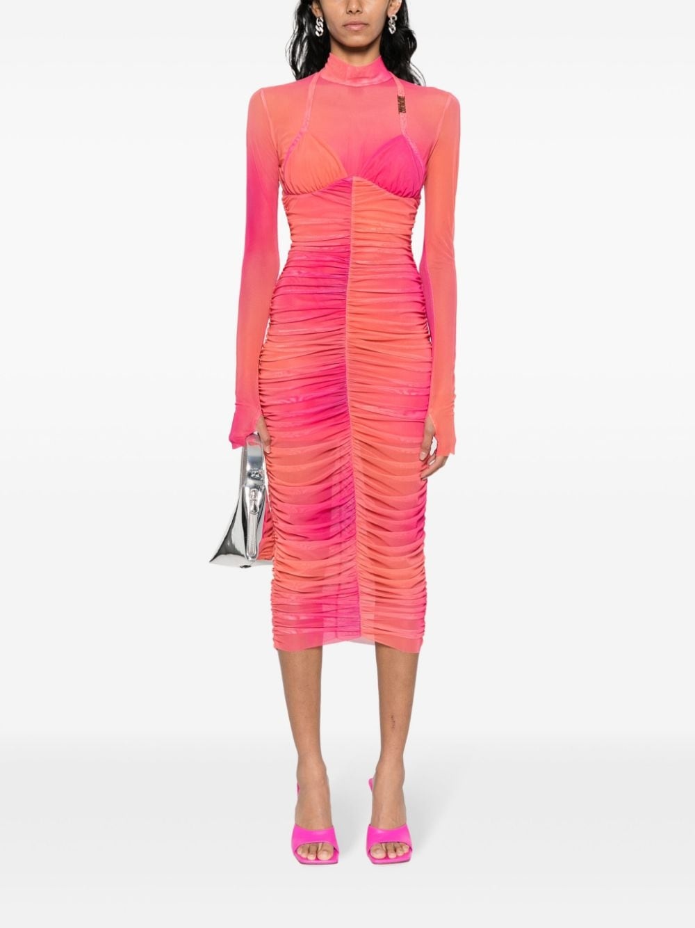 logo-plaque ruched dress - 2