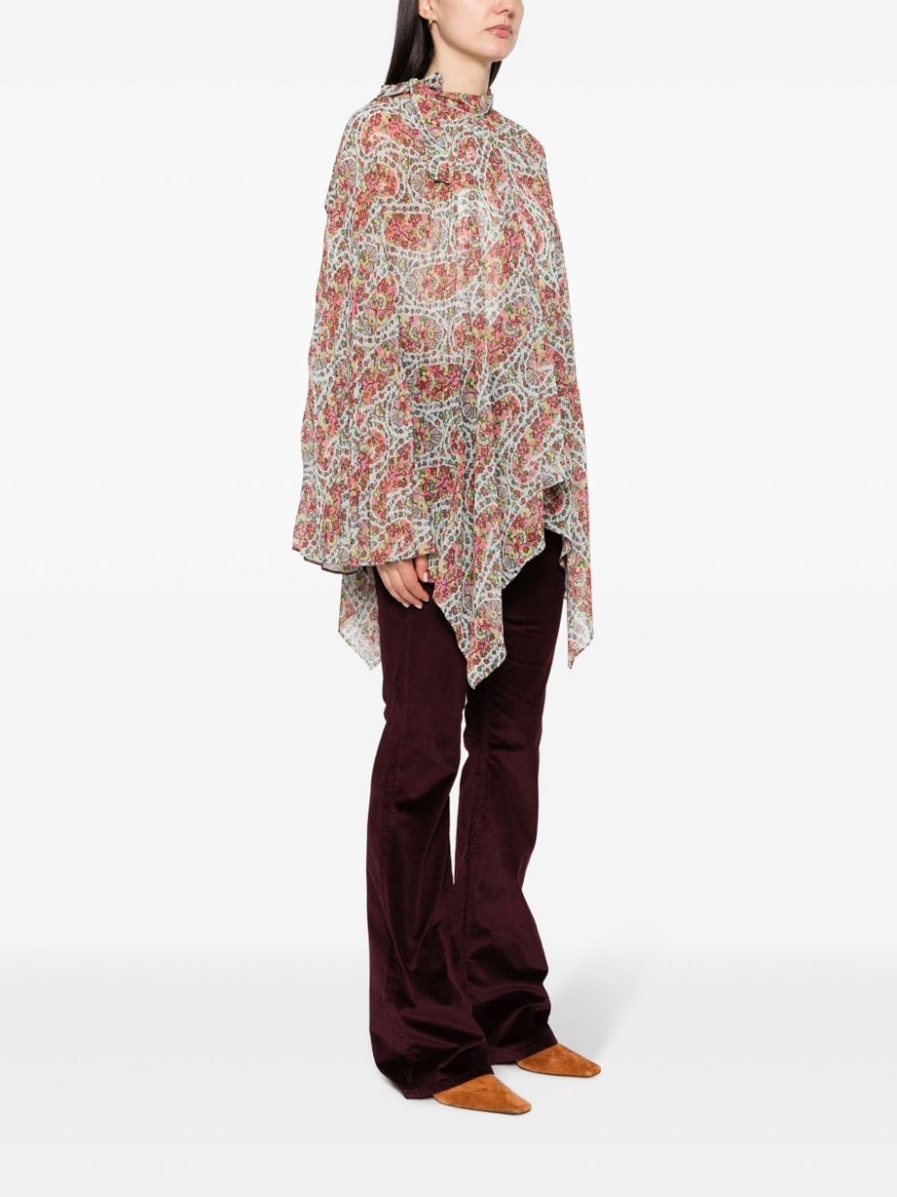 floral-print draped blouse - 3