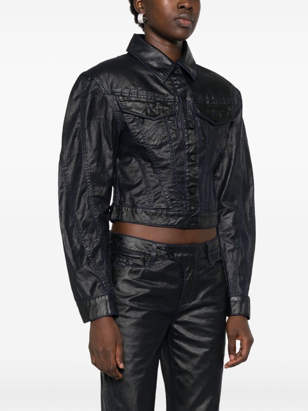 wax-effect denim jacket - 3