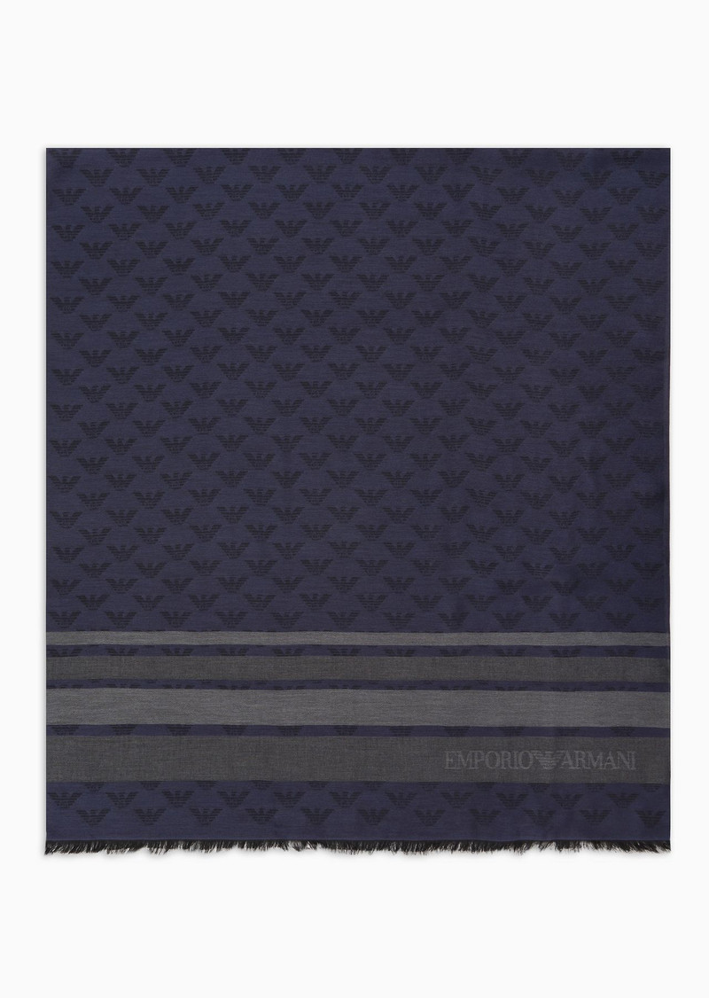 Modal-blend jacquard stole with all-over eagle 1