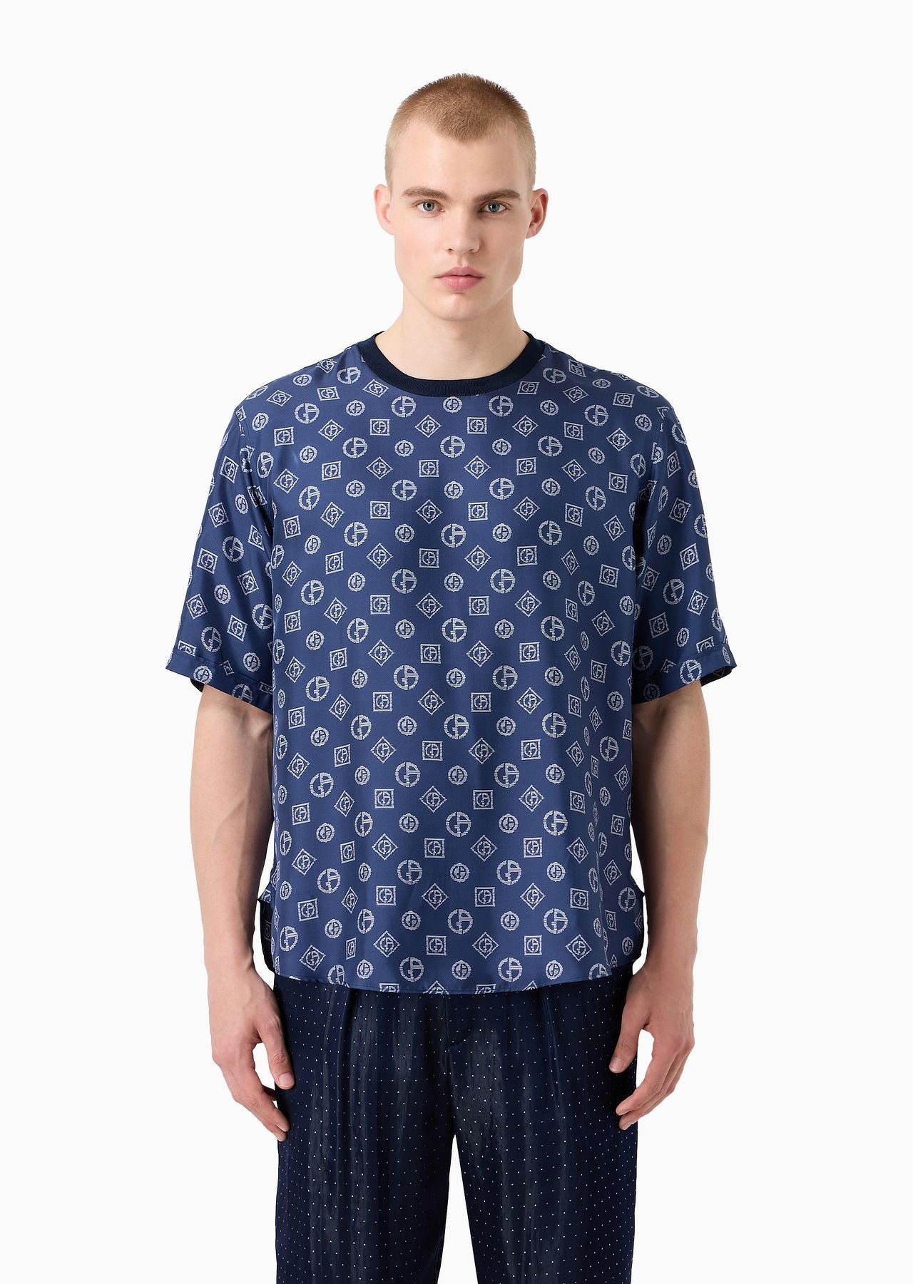 Monogram jacquard silk T-shirt shirt - 2