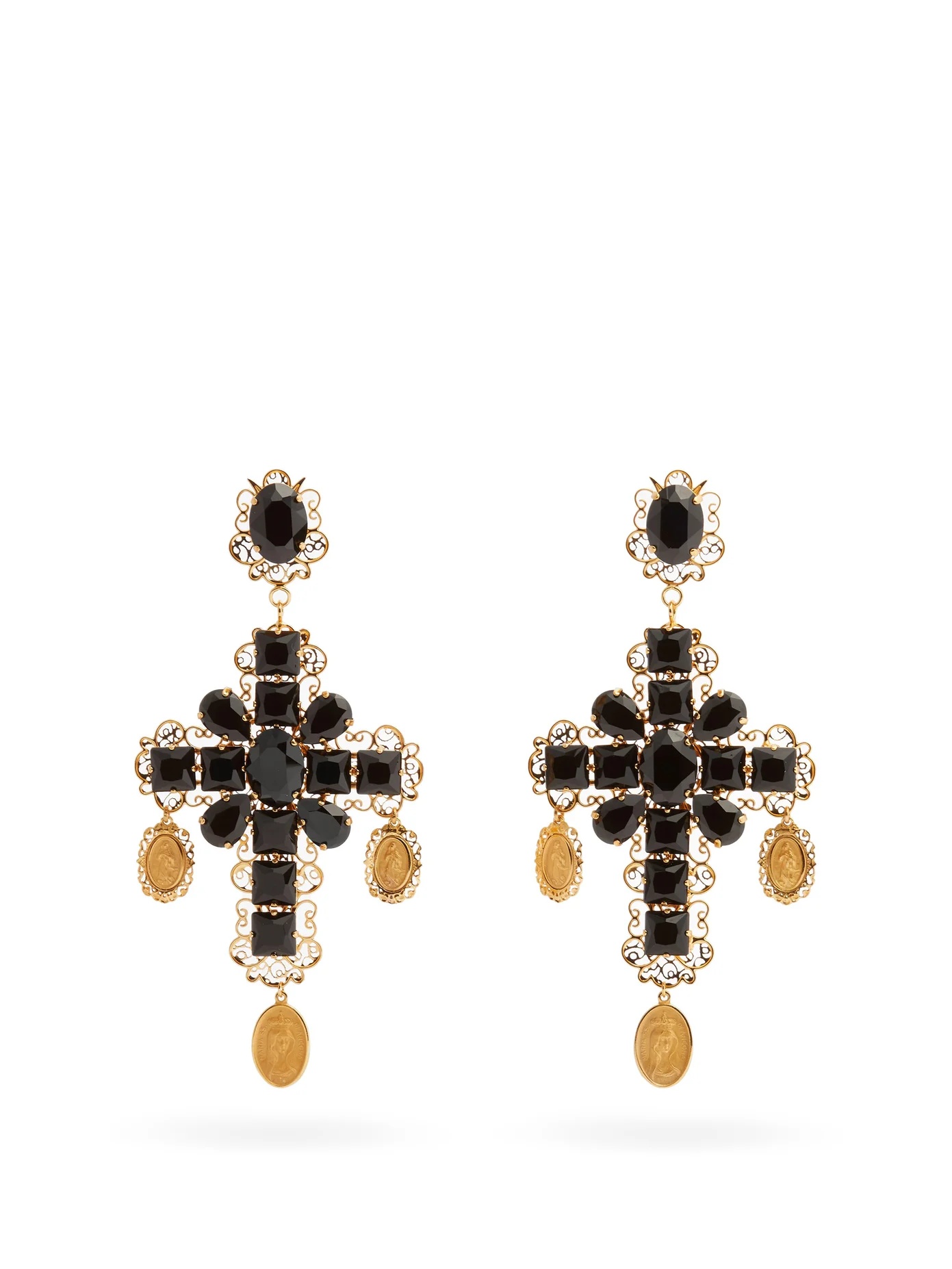 Cross crystal-embellished filigree clip earrings - 1