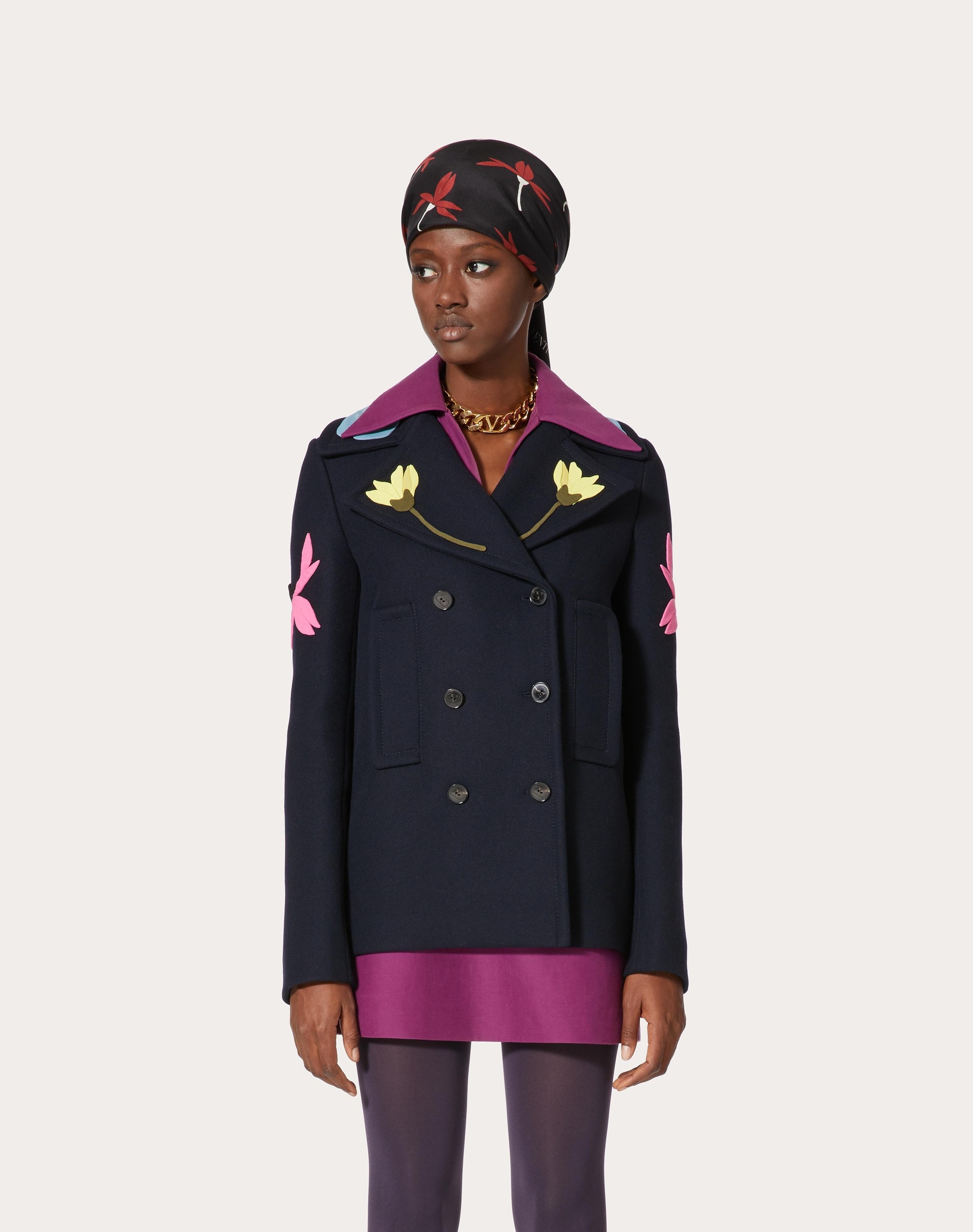 PEA COAT IN EMBROIDERED DIAGONAL DOUBLE WOOL - 3
