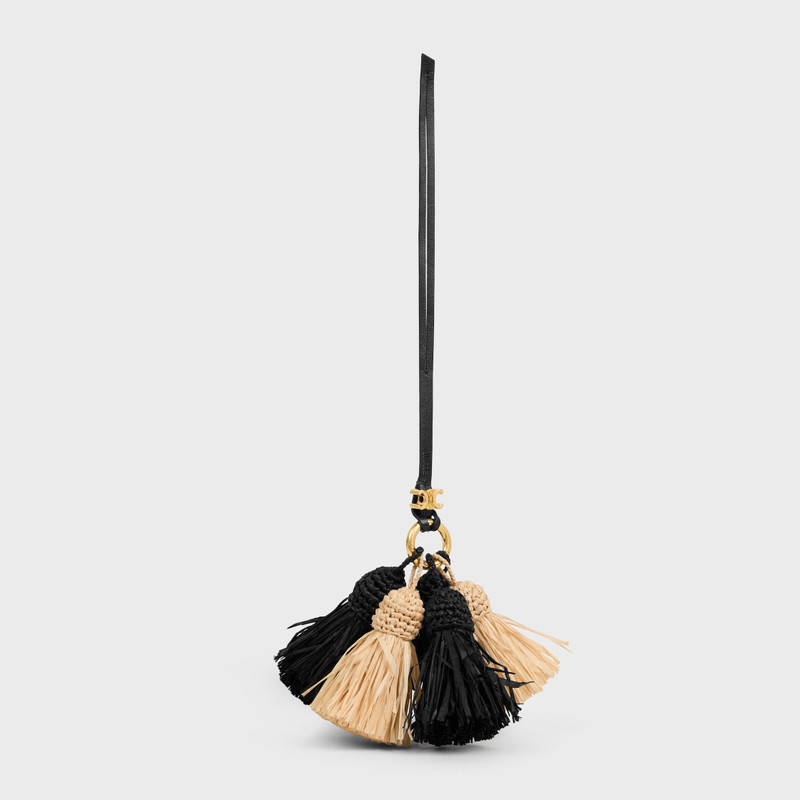 MULTI POMPON CHARM IN RAFFIA AND SMOOTH LAMBSKIN 3