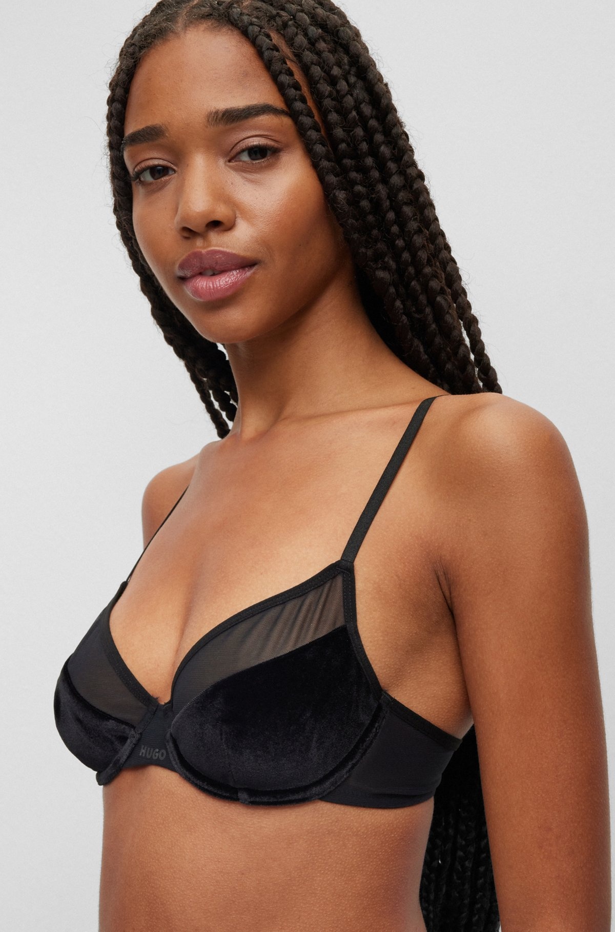 MIXED-MATERIAL UNDERWIRED BRA WITH FOIL LOGO - 4