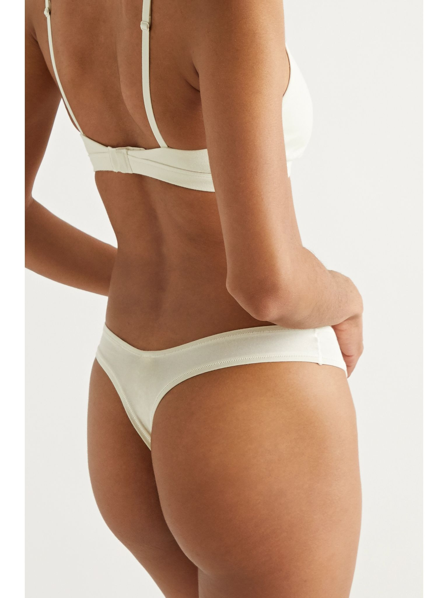 Cotton-Blend Jersey Dipped Thong - Bone Off-white - 3