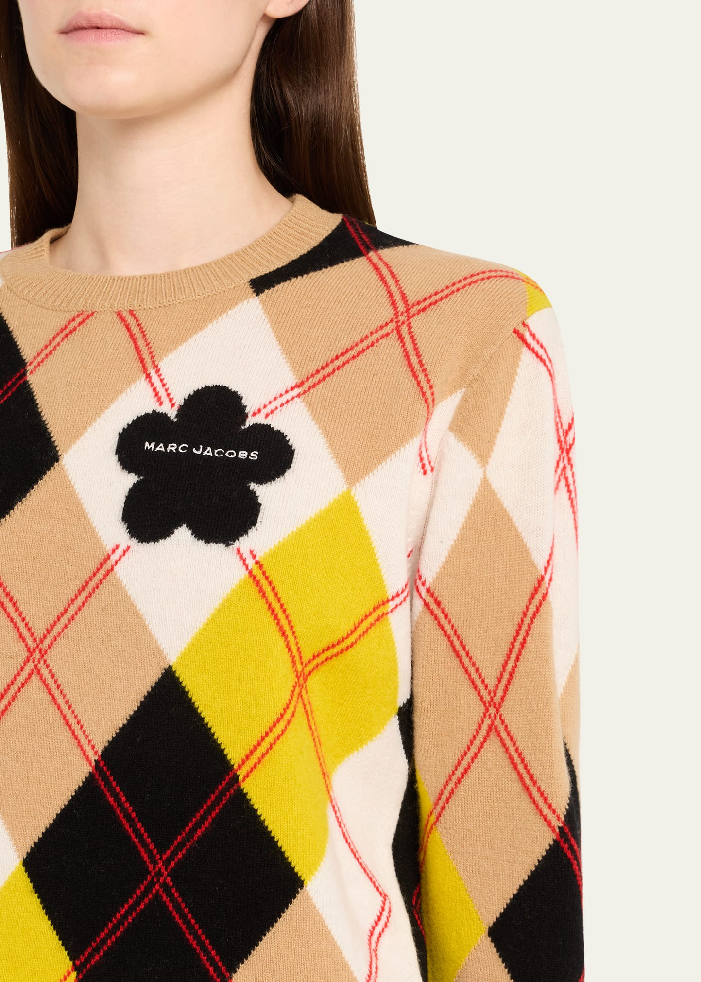 Preppy Daisy Argyle Crewneck Sweater - 5