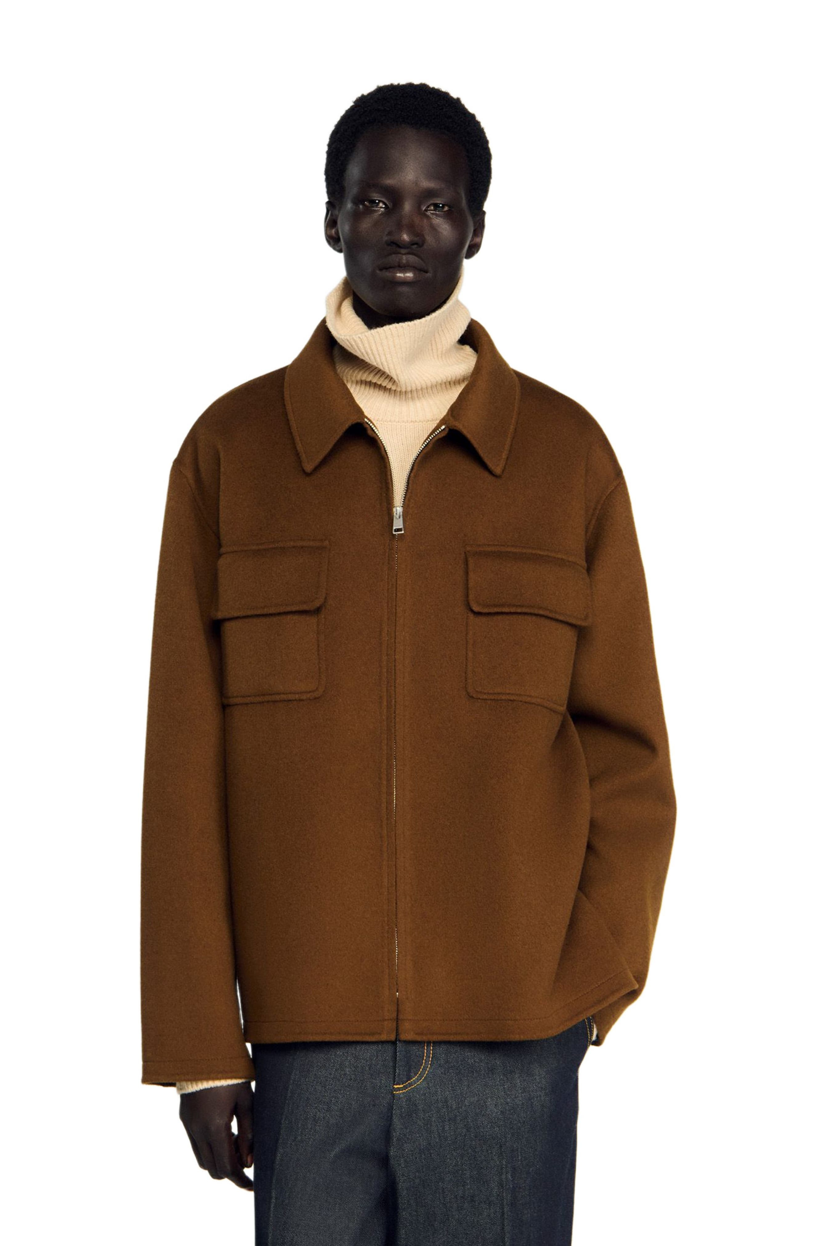 SANDRO Zipped overshirt in Tobacco Brown at Nordstrom - 4
