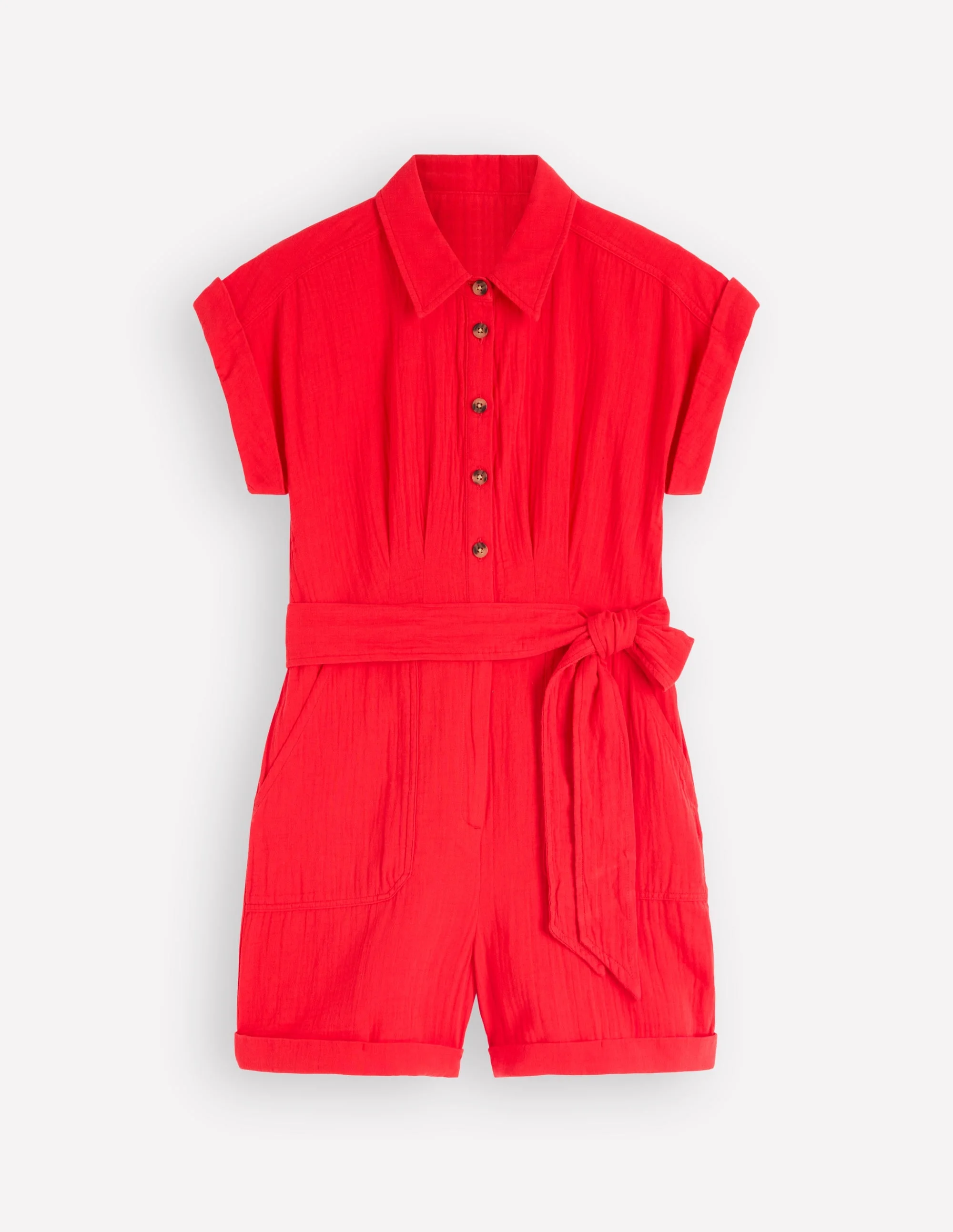 Kay Double Cloth Playsuit-Poppy Red - 1